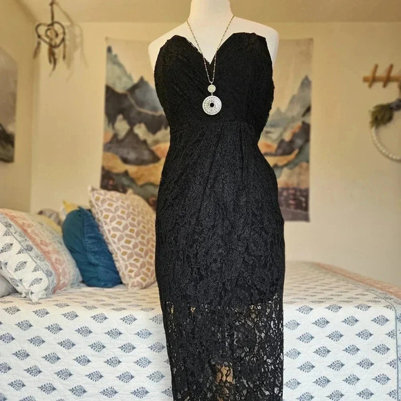 NWT Sau Lee Jerri Strapless Black Lace Midi Dress Sz 6 Revolve Cocktail Formal - Picture 3 of 16